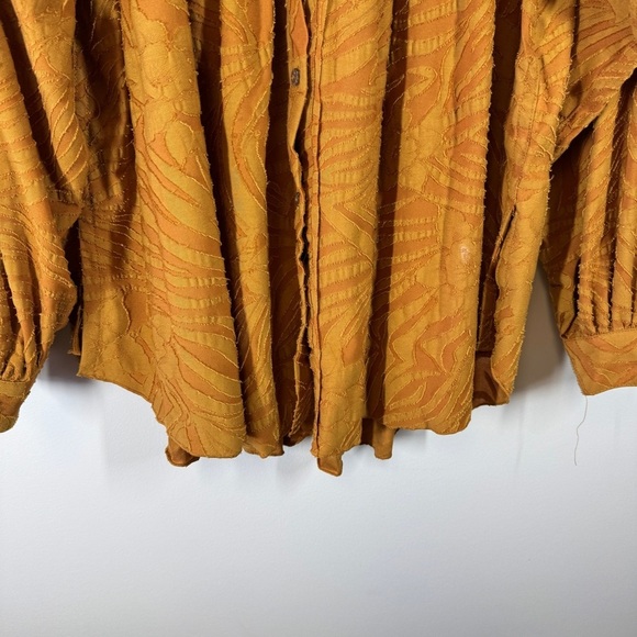 Free People Mustard Gold Textured Boho Button Down Tunic Top Oversized XS - Picture 7 of 14